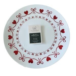 The Farmhouse Red Bow & Heart Border Disposable 10.25" Dinner Plates Set 12 New